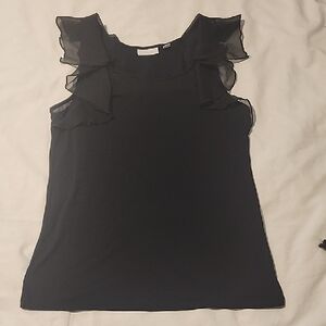 New York & Company Black Ruffle Sleeve Blouse - Size M